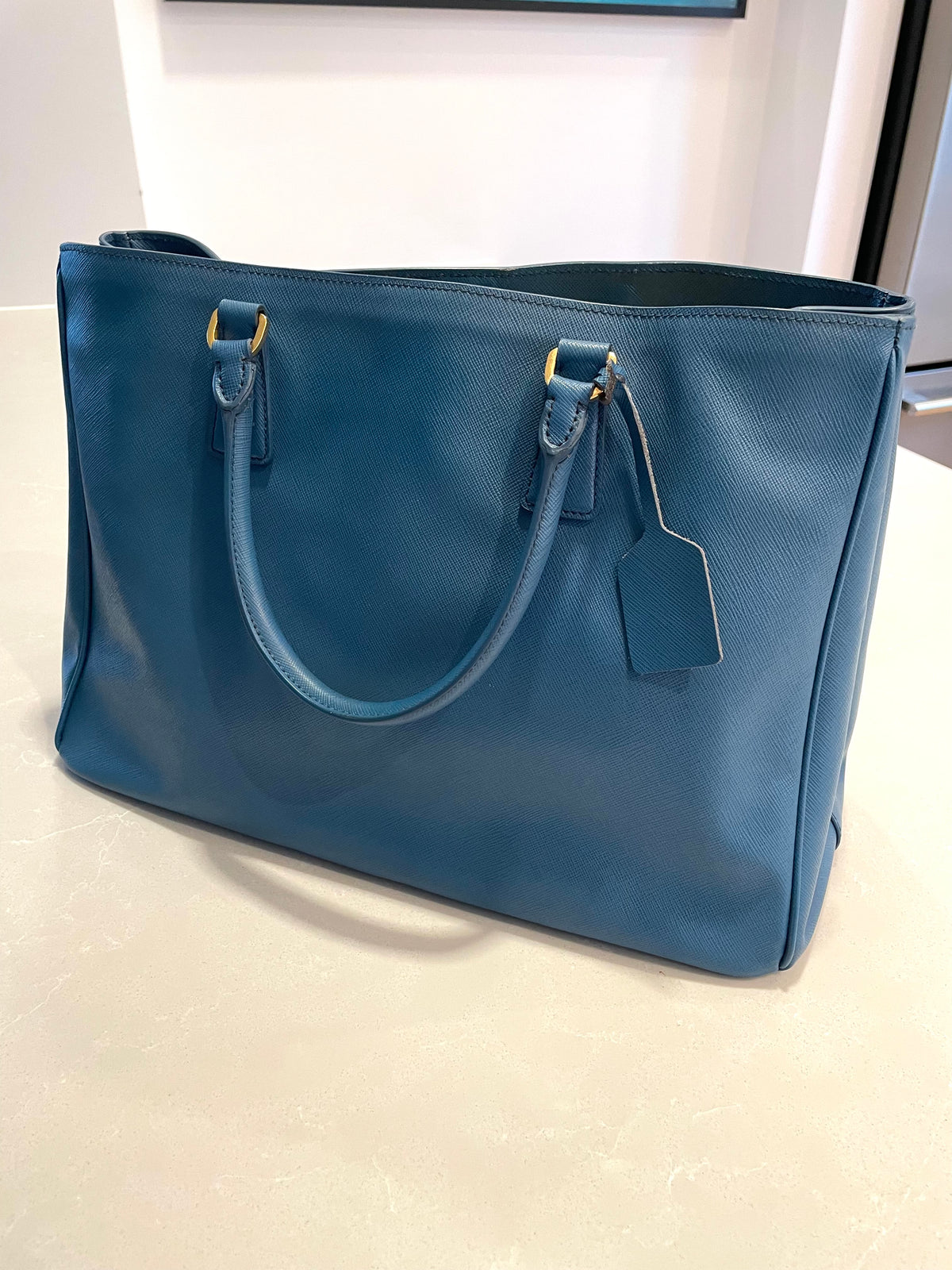 Prada Galleria Saffiano Leather Large Structured Blue Tote