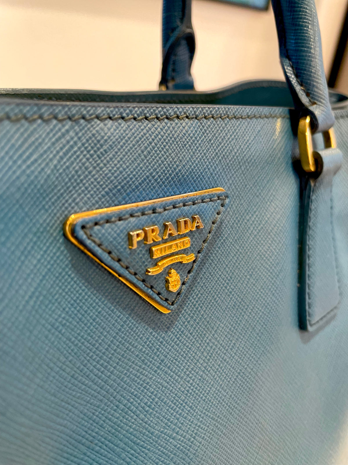 Prada Galleria Saffiano Leather Large Structured Blue Tote