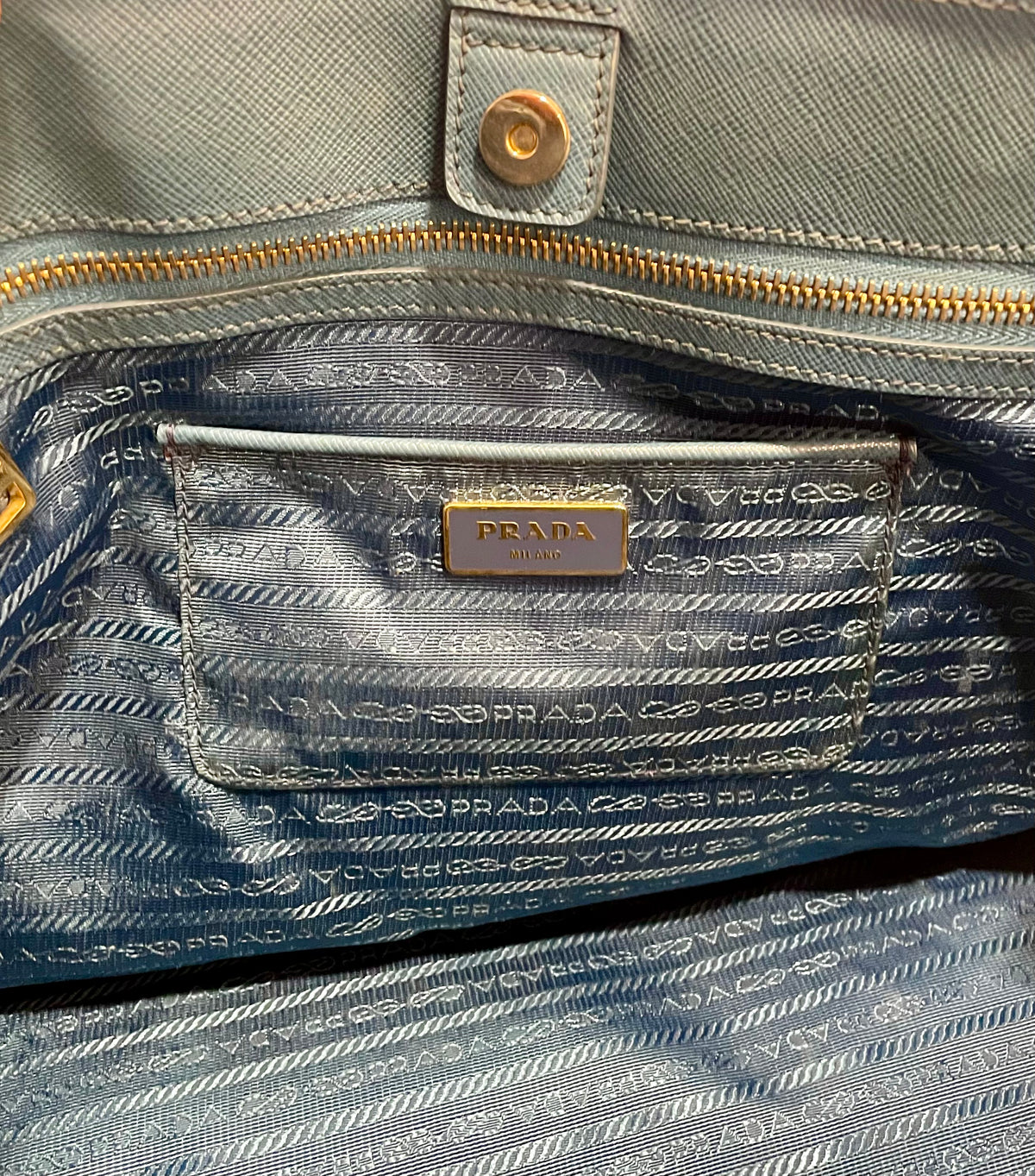 Prada Galleria Saffiano Leather Large Structured Blue Tote