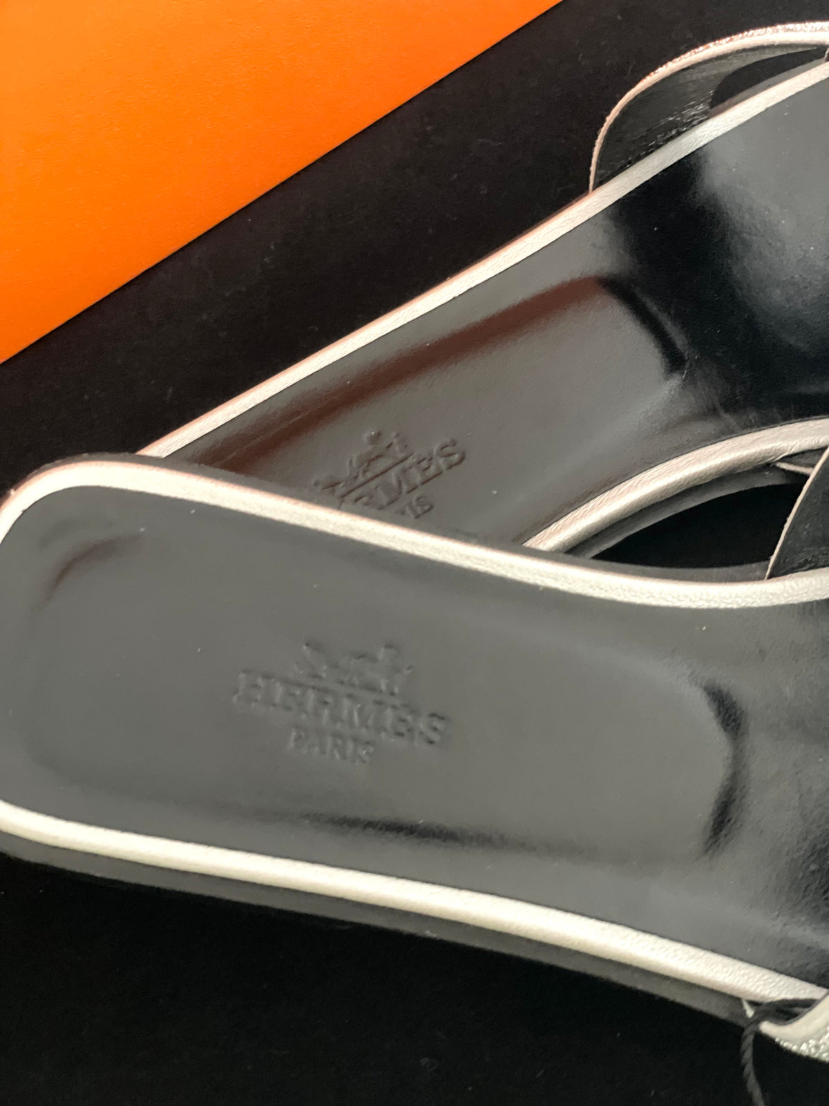 Hermès Oran Silver glitter Slide Sandals