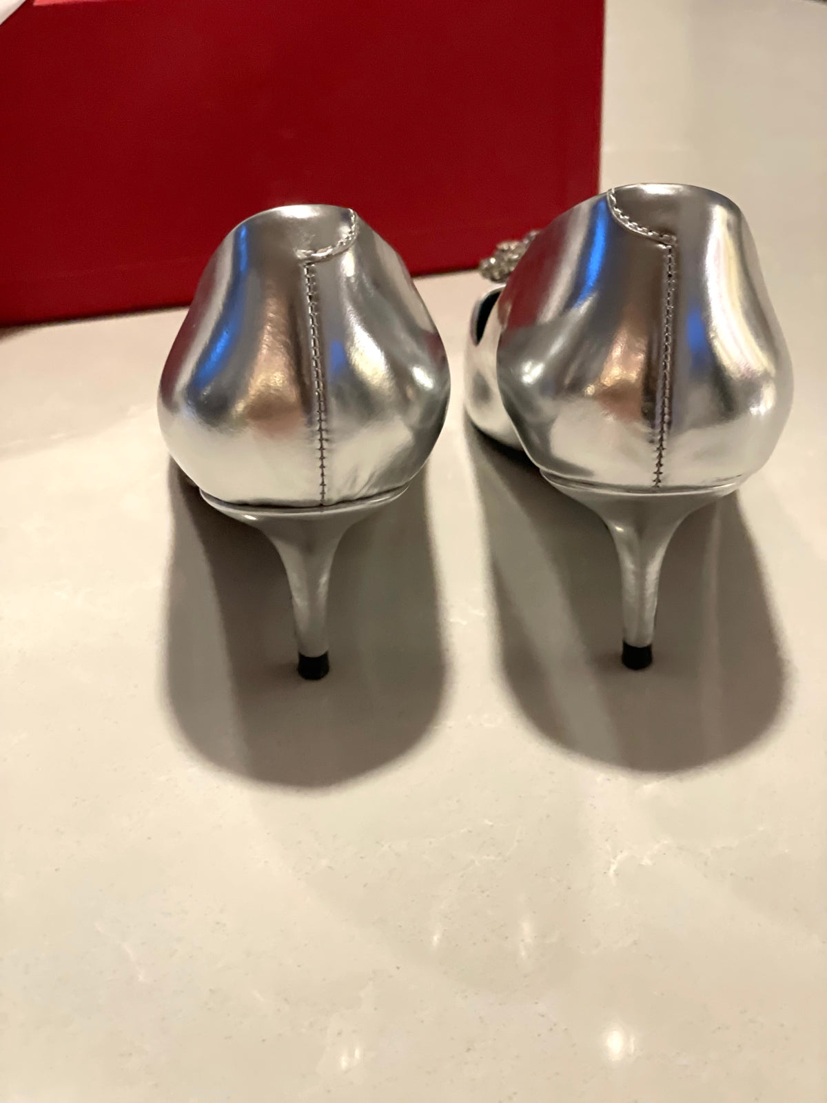 Roger Vivier Flower Strass Buckle Silver Embellished Kitten Heels