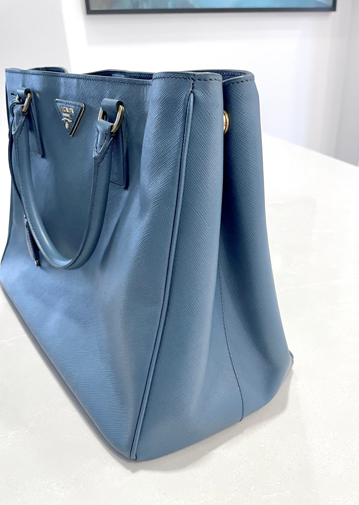 Prada Galleria Saffiano Leather Large Structured Blue Tote
