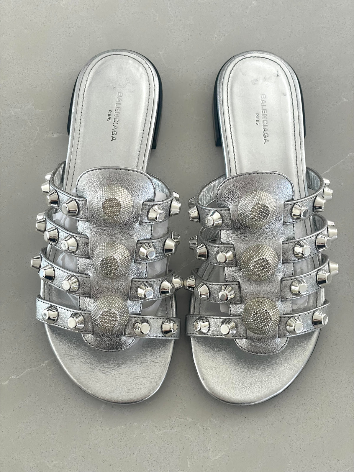 Balenciaga Arena Metallic Stud-Embellished Slide Sandals