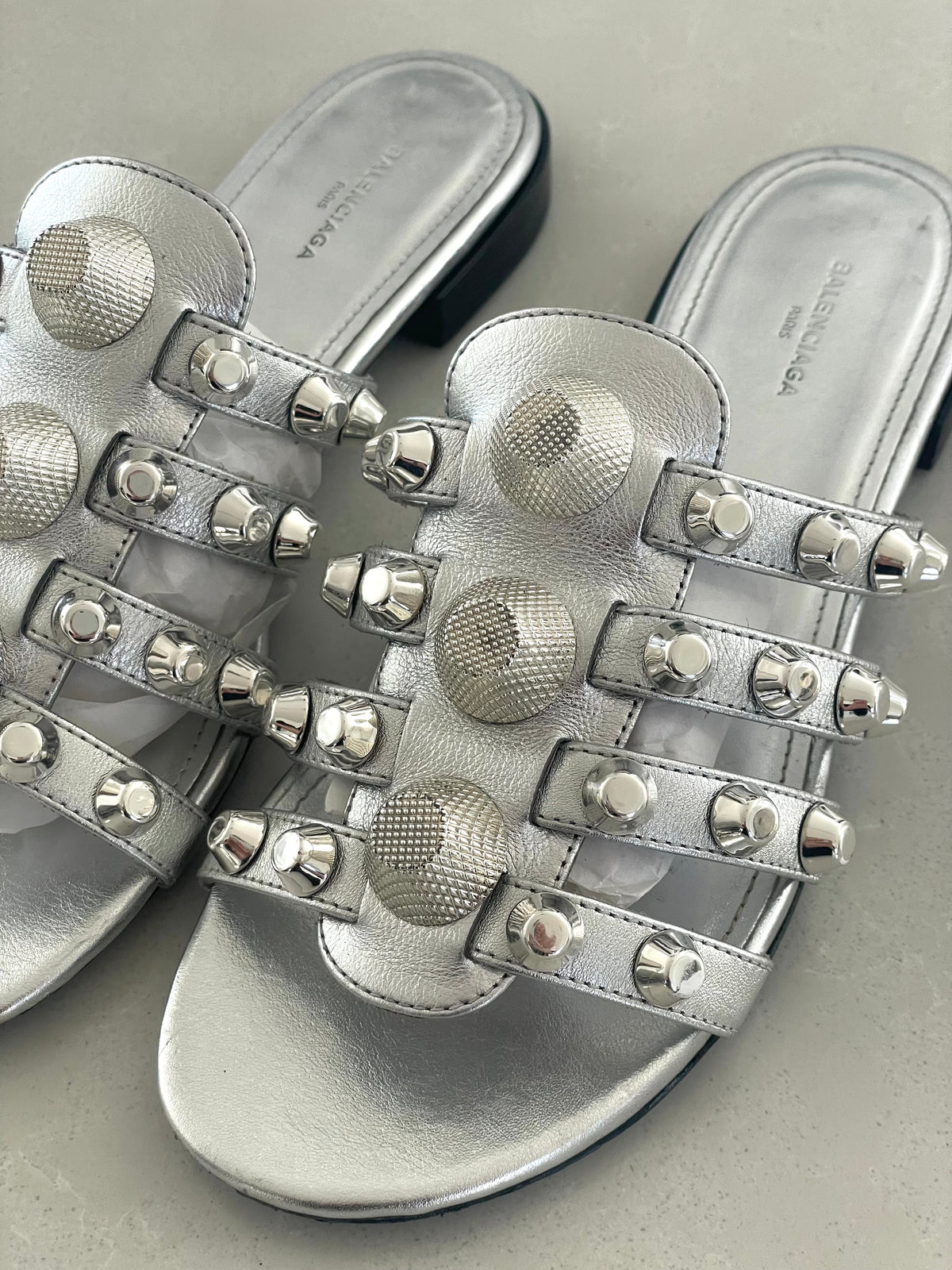 Balenciaga Arena Metallic Stud-Embellished Slide Sandals