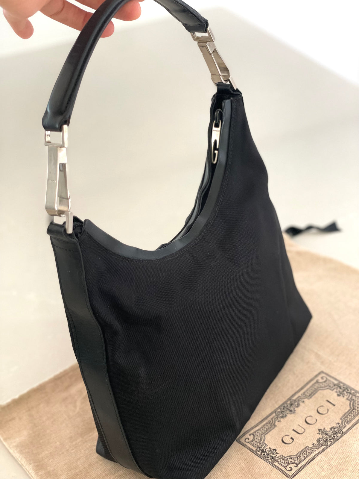 Gucci Hobo black nylon and leather shoulder bag