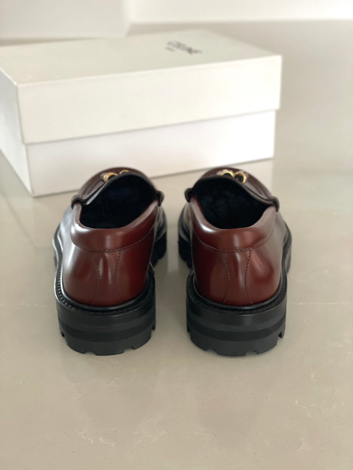 Celine Triomphe Burgundy Tassel Chunky Sole Leather Loafers