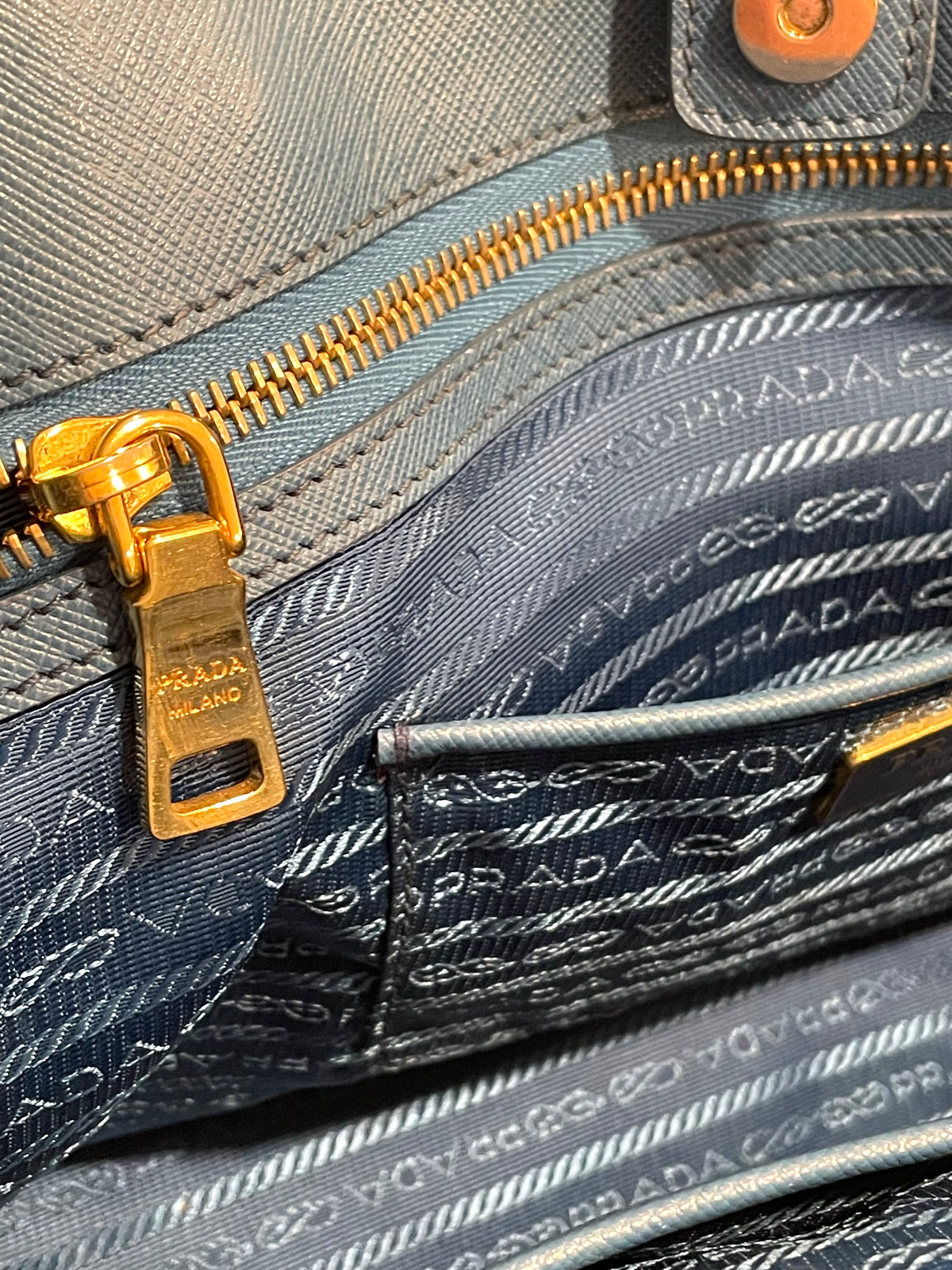 Prada Galleria Saffiano Leather Large Structured Blue Tote