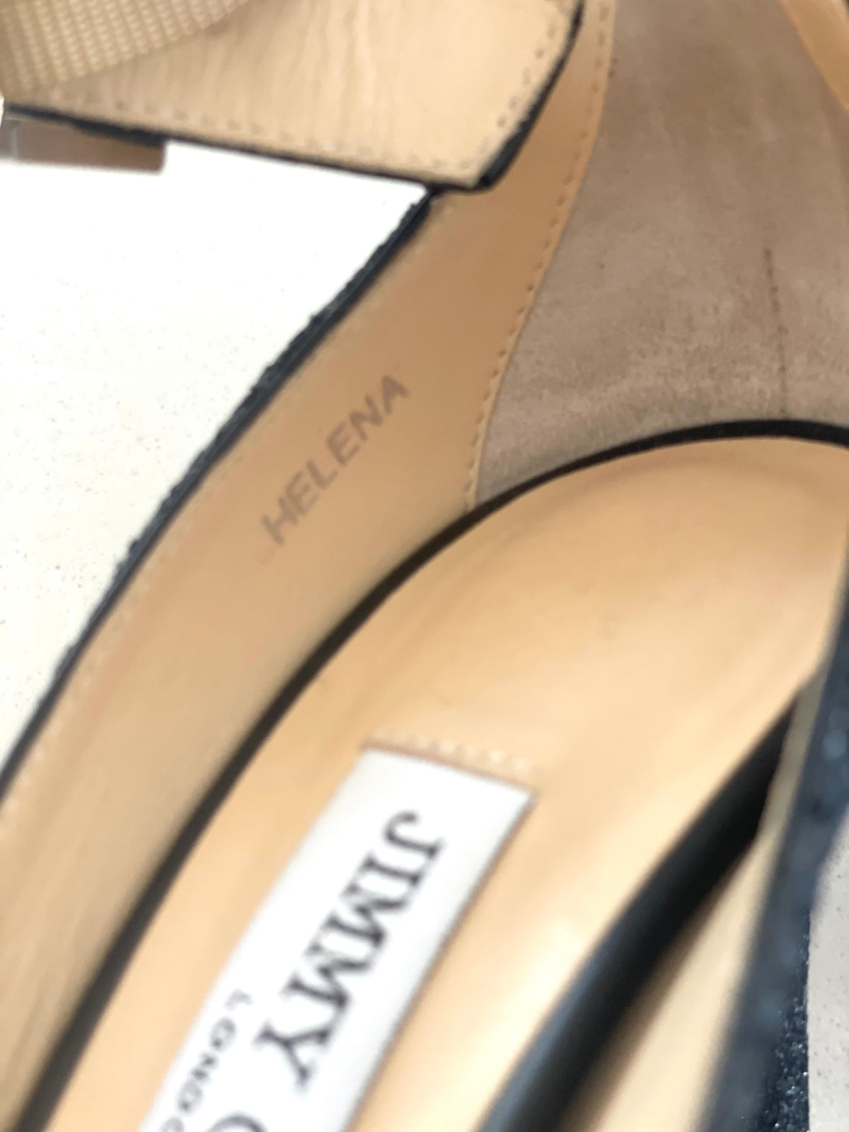 Jimmy Choo Helena Navy Blue Glitter Ankle-Strap Stilettos Heels