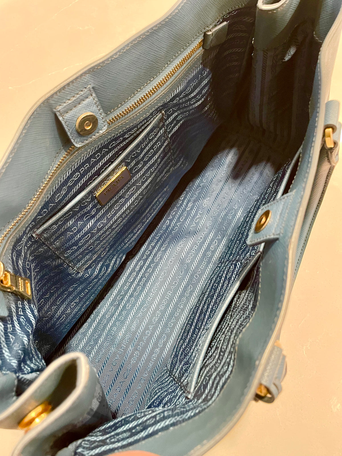 Prada Galleria Saffiano Leather Large Structured Blue Tote