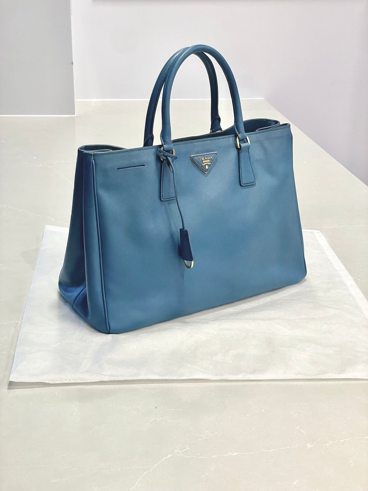 Prada Galleria Saffiano Leather Large Structured Blue Tote
