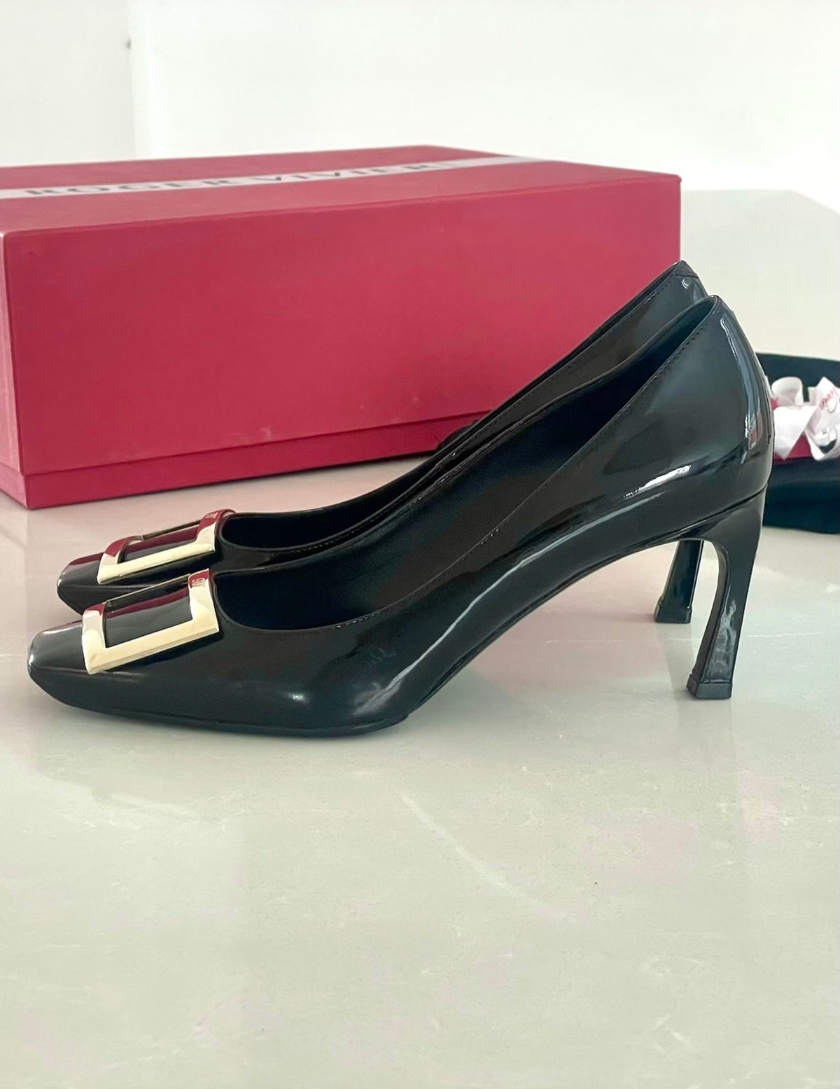 Roger Vivier Trompette Buckle Square Toe Pumps