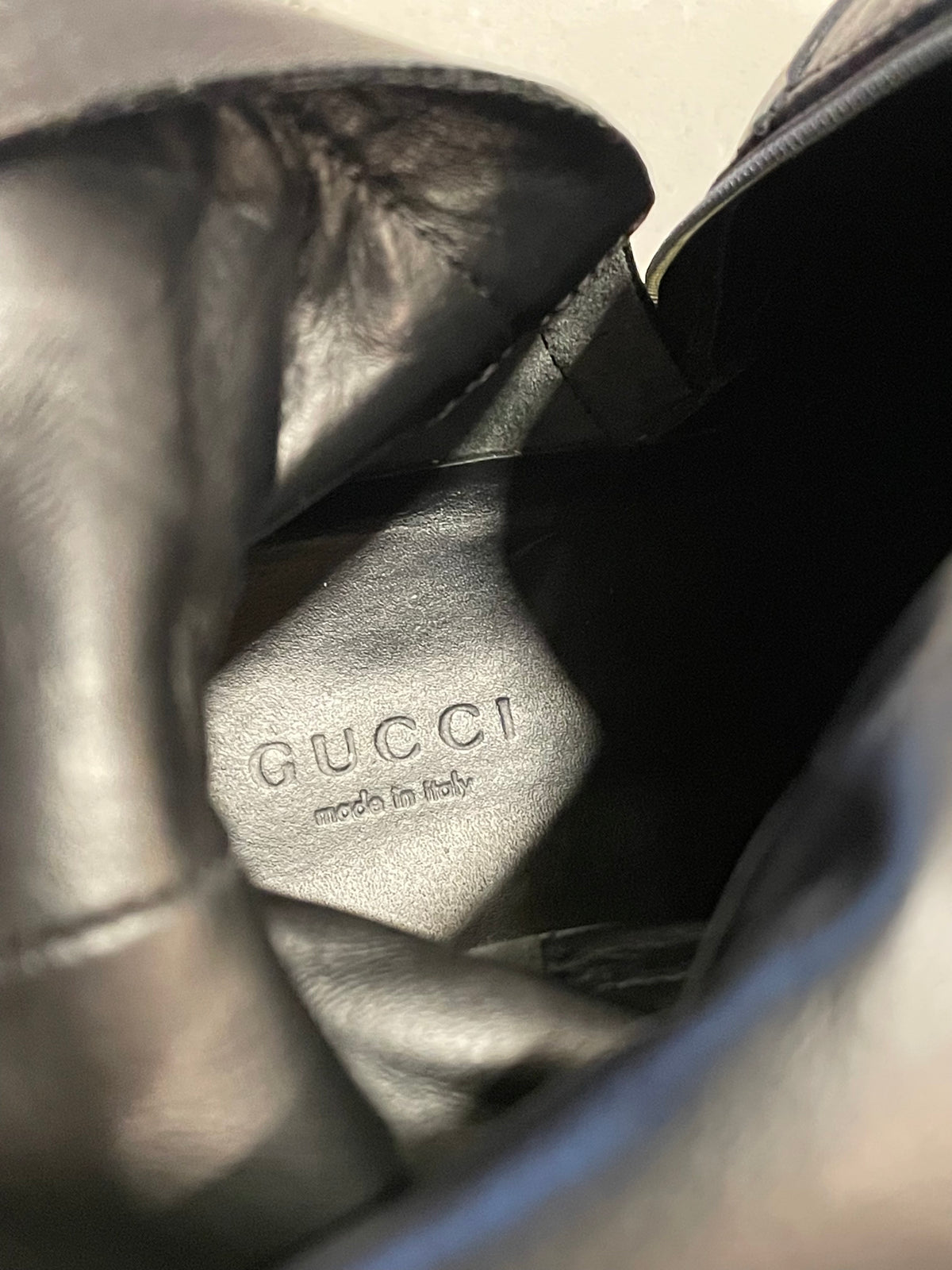 Gucci Black Leather High Boots with Signature Brand’s Ribbon