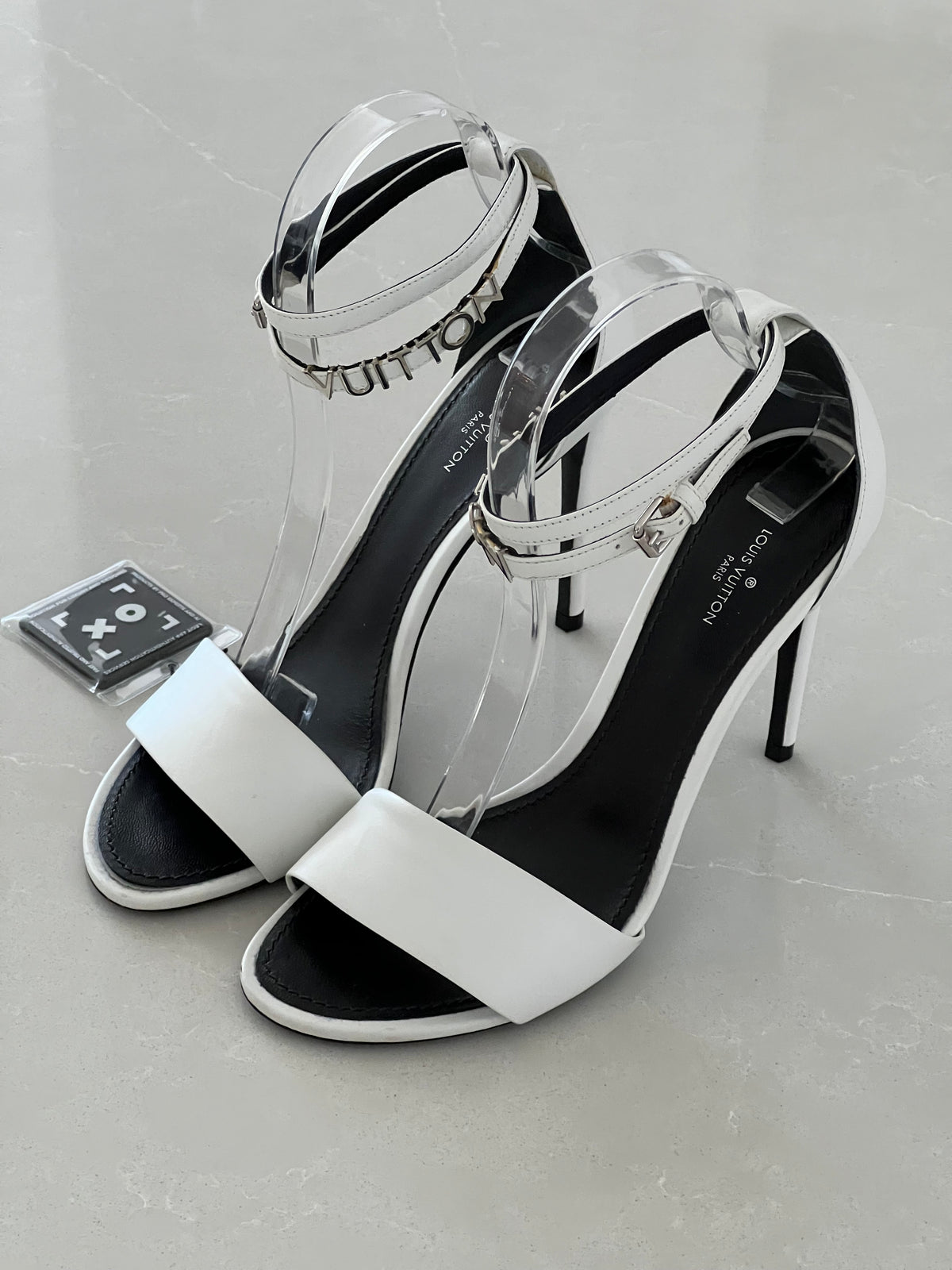 Louis Vuitton Strapy White Leather Ankle-Strap Stiletto Sandals