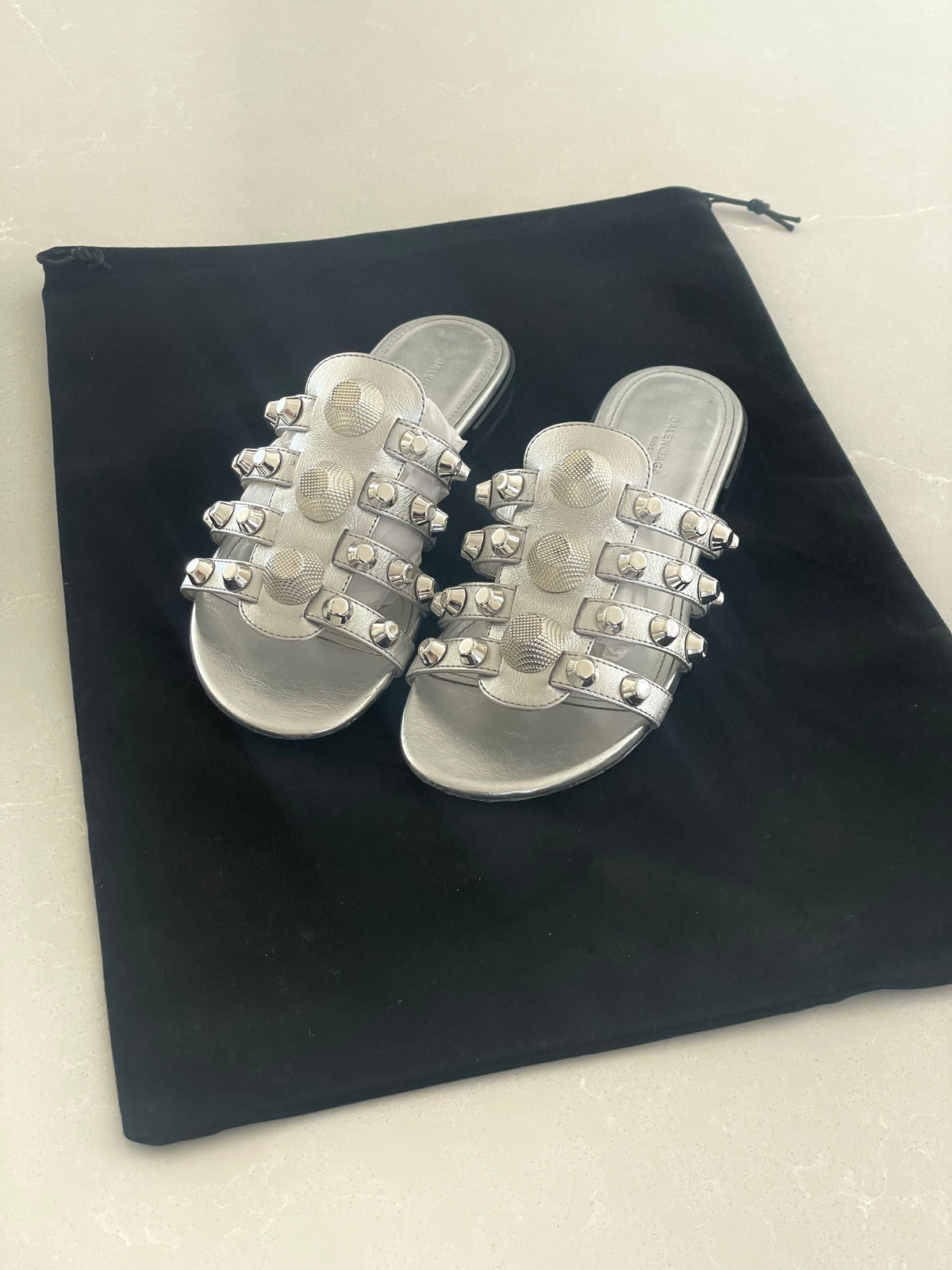 Balenciaga Arena Metallic Stud-Embellished Slide Sandals